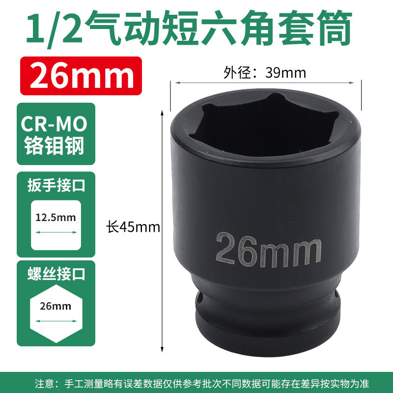 1 / 2 pulgada pequeña cabeza de manga de cañón de aire 36mm engrosado llave eléctrica manguito corto hexagonal neumático 24 endurecido 21