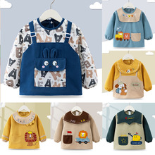 宝宝罩衣秋冬小孩防脏反穿衣儿童水晶绒罩衣宝宝防水吃饭婴儿围兜