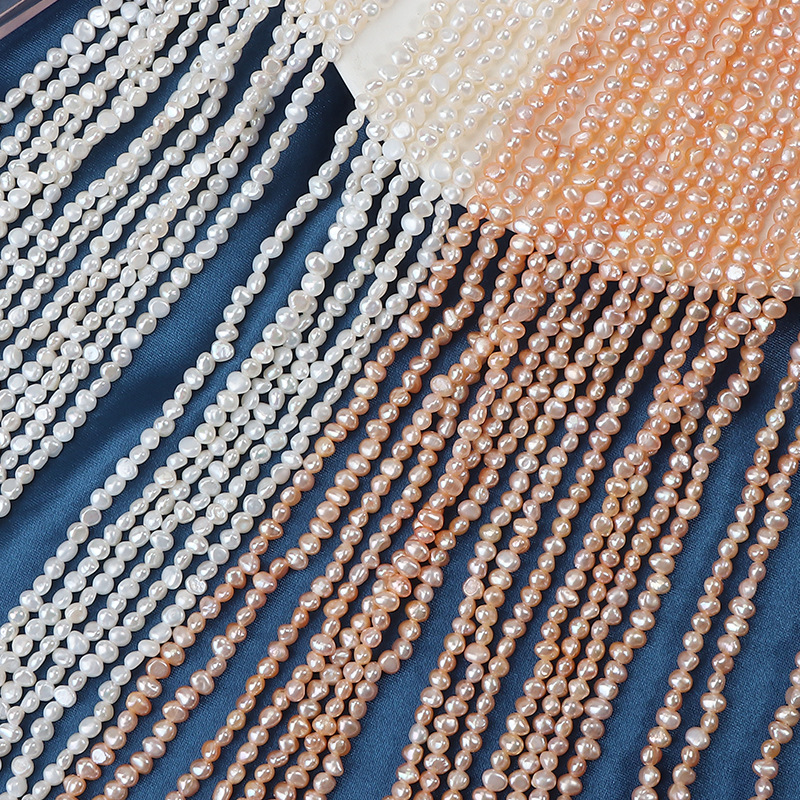 超小迷你巴洛克3mm側孔兩面光異形珍珠天然淡水不規則diy一串36cm
