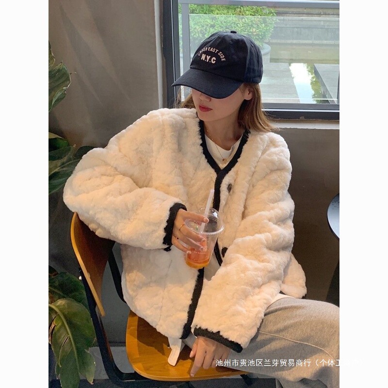 Korean-Style Fur Coat for Women 2025 Spring Eco-Friendly Short Faux Fur Integrated Chanel-Style High-End Plush Jacket Cotton Coat