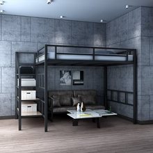 北欧上床下桌高低床铁艺架床单上层成人小户型阁楼床多功能高架床
