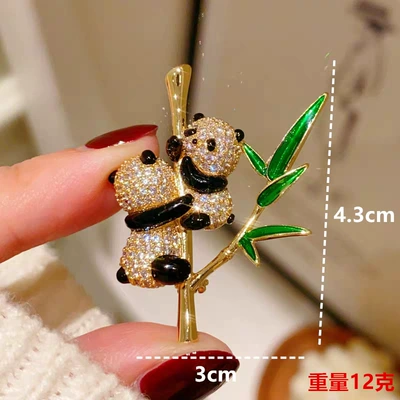 New Chinese-Style Double Panda Bamboo Brooch, National Style Enamel Bamboo Animal Pin, Suit and Qipao Brooch Accessory (Yaxa sancaqları) - gold