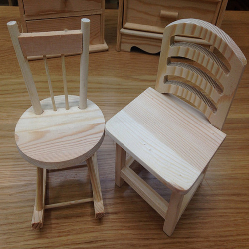 Mini Chair Finished DIY Small Rocking Chair Decor Wood Small Square Chair Children's Handicraft White Unfinished Painted Handicraft Teaching Aid