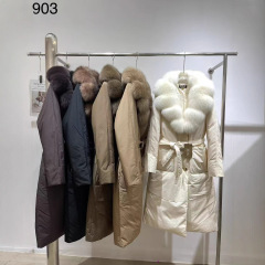 收腰中长款年轻时尚保暖2025冬季高端鹅绒服女狐狸毛领羽绒服外套