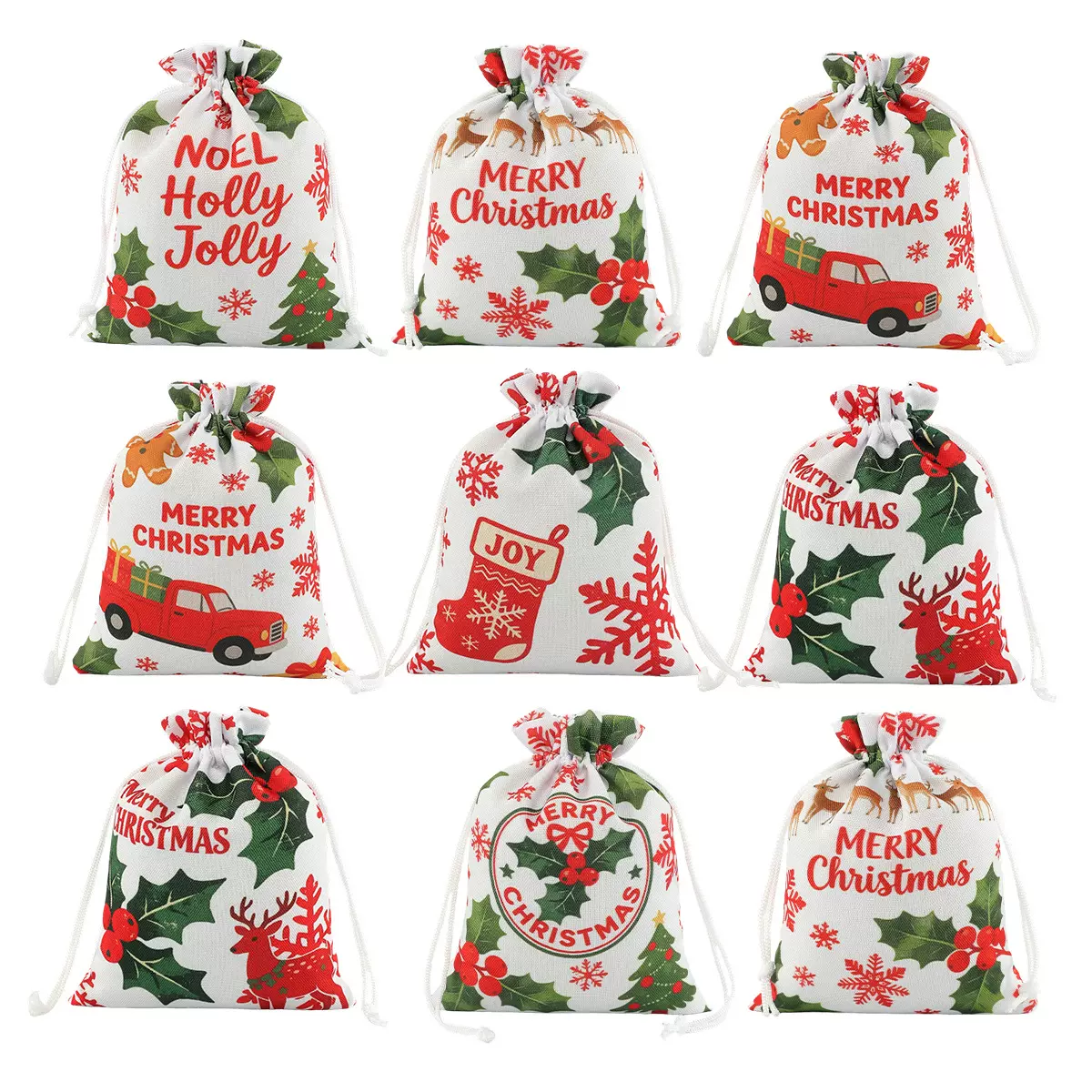 跨境圣诞礼品抽绳束口袋儿童讨糖收纳袋节日派对糖果礼物包装布袋