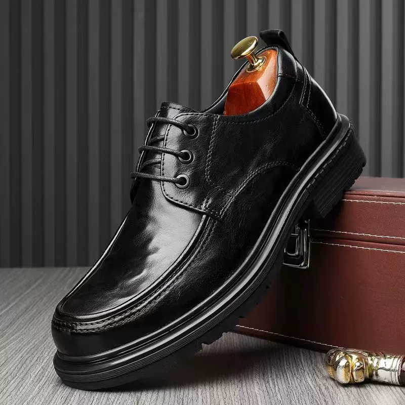 Мужские кожаные туфли весна 2025, износостойкие, повседневные, комфортные, дышащие, на толстой подошве, высокие, для офиса.