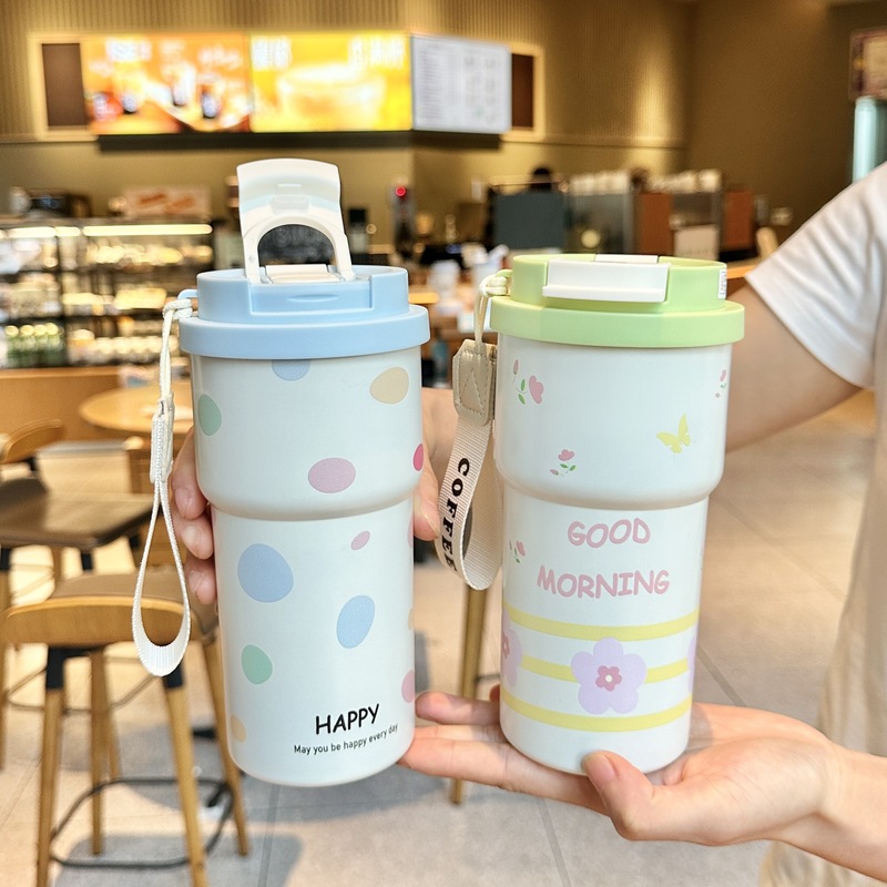 水杯女生保温杯高颜值316不锈钢陶瓷覆层带吸管杯子咖啡杯子新款|undefined