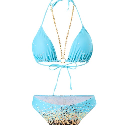 2025 European and American sexy multi-color chain bikini three-piece printed tie-up swimsuit bikini