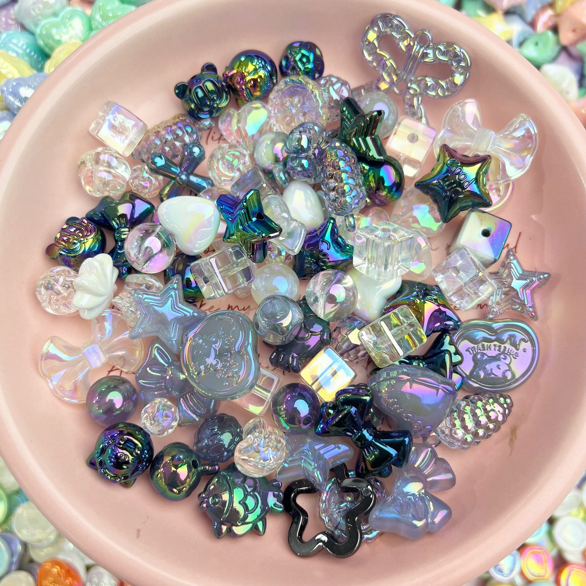 電気メッキUVカラー高光沢異形人魚姫穴あきビーズ手作りDIYネックレス携帯ストラップ材料パックアクセサリー