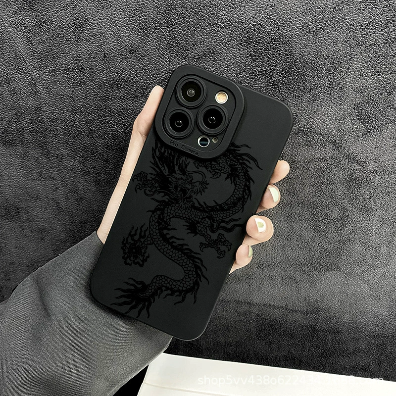 Чехол для телефона Apple iPhone 15, чёрный с драконом «огненный шар», тонкий защитный корпус, совместим с iPhone 7–15