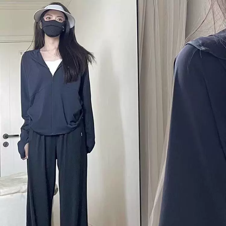 黑色冰丝防晒衣女款2025新款套装夏季防晒服薄款运动轻薄正肩外套