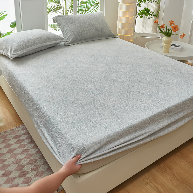 2024 nuevo estilo de terciopelo de leche de terciopelo tallado de color sólido, funda de colchón de funda de colchón
