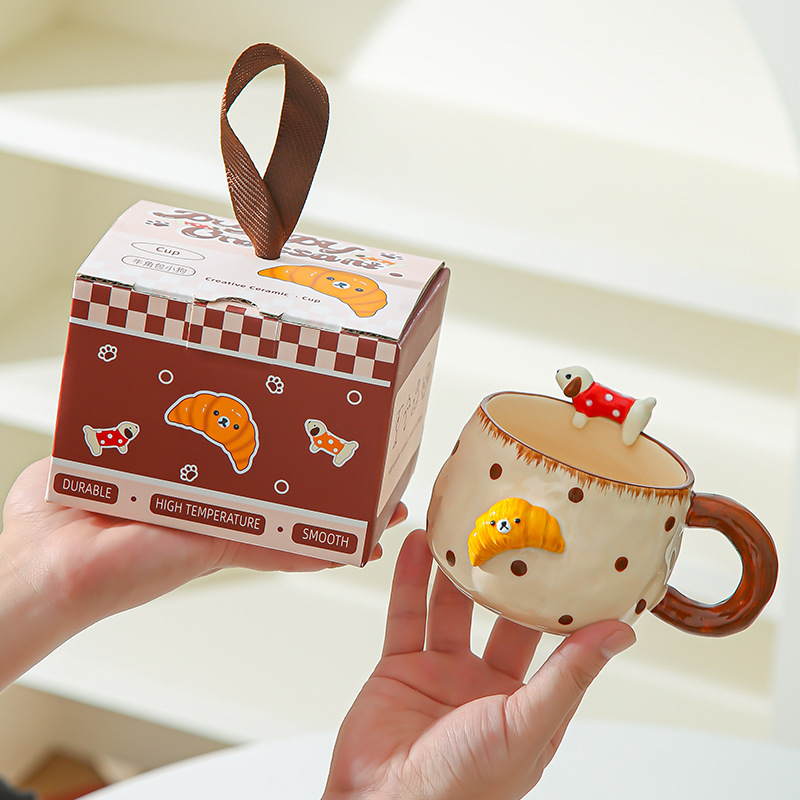 Tazas de cerámica para cachorros, copas de agua, tazas pintadas a mano, tazas de café de oficina en el hogar, regalos de cumpleaños para chicas