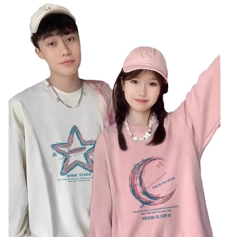 트렌디 한 브랜드 화이트 T 스타와 XINGYUE 커플 여름 크루 넥 티셔츠 2024 크리에이티브 반팔 커플 캐주얼 올 매치 T