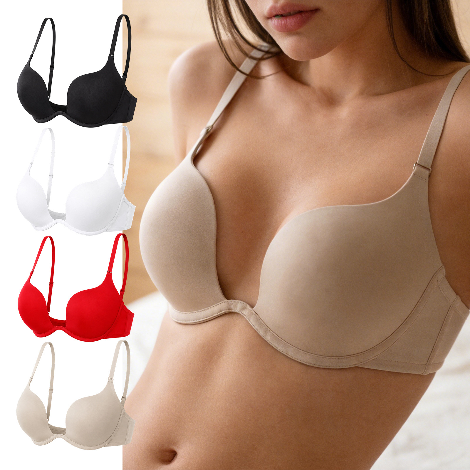 Zeriluna Deep V Backless Dress-Specific Bra, Comfortable, Breathable, Seamless, Push-Up, Invisible Underwear