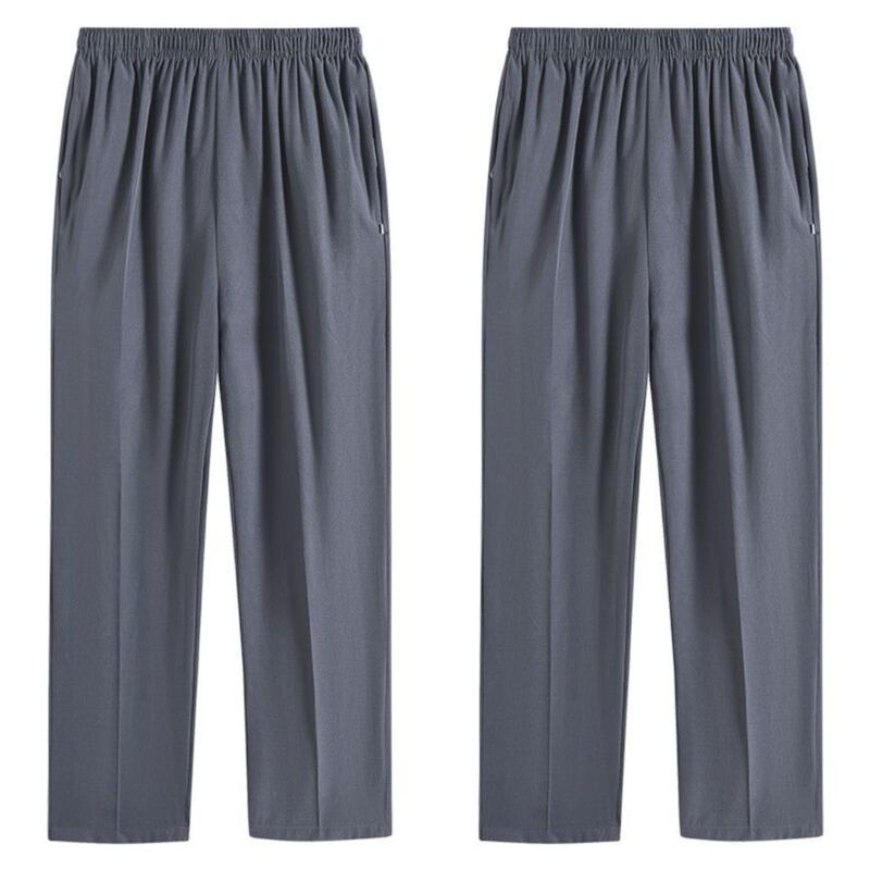 Summer Ice Silk Long Pants for Middle-Aged and Elderly Men, Straight-Leg Casual Pants, Elastic Waist, Loose Fit, Quick-Dry, Large Size, Thin Style Summer Ice Silk Long Pants for Middle-Aged and Elderly Men, Straight-Leg Casual Pants, Elastic Waist, Loose Fit, Quick-Dry, Large Size, Thin Style