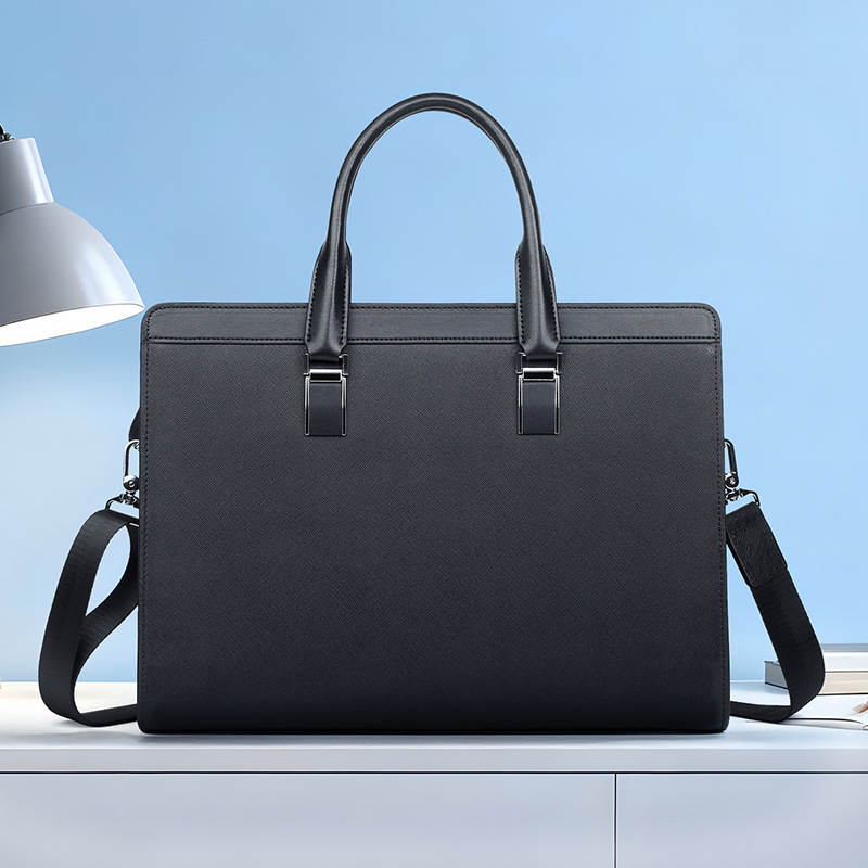 Nuevo bolso de cuero genuino para hombre, bolso de mano de gran capacidad para hombre, bolso de ordenador de piel de vaca a la moda, maletín sencillo de negocios para hombre