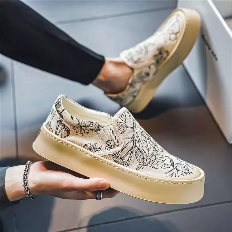 Мужские кроссовки лето 2025, новая модель, дышащие, дезодорирующие, слипоны, модные, универсальные, из холщовой ткани, нескользящие