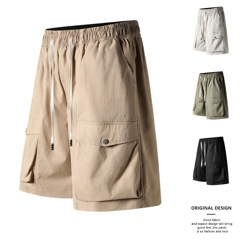 Wholesale Japanese-Style Cargo Shorts for Men, Summer Thin Quick-Dry Casual Knee-Length Shorts, New Ice Silk Multi-Pocket Pants for Men