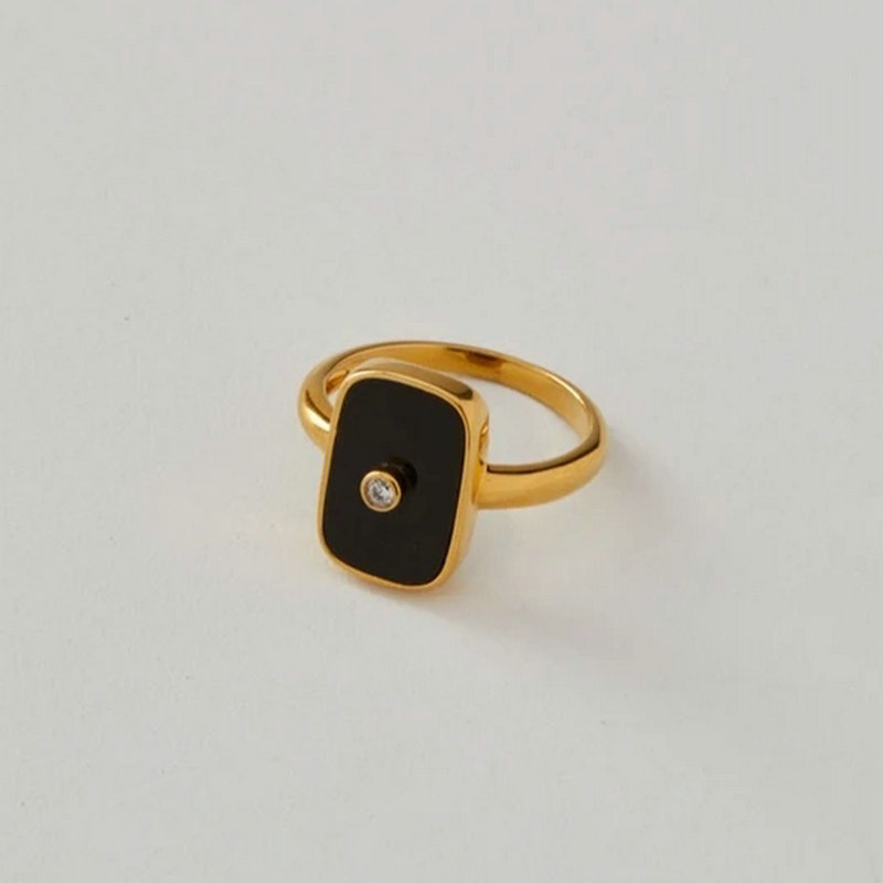 Nihaojewelry Joyería Al Por Mayor Retro Cuadrado Negro Anillo De Acero Inoxidable Chapado En Oro De 18 Quilates display picture 4