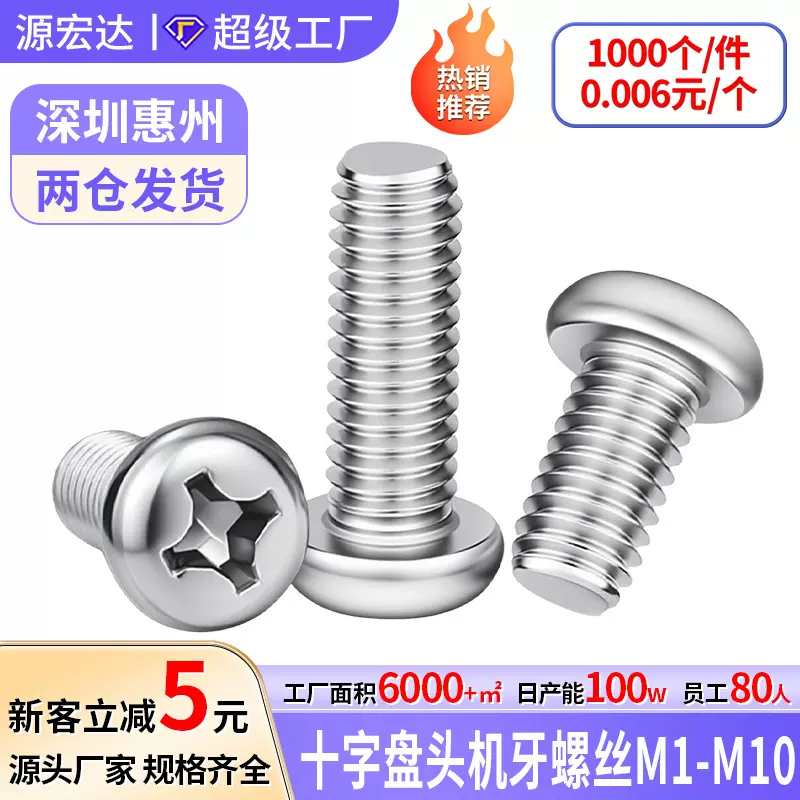 PM镀镍十字圆头机牙螺钉M2.6M3M3.5M4M5M6盘头螺钉开关电子小螺钉