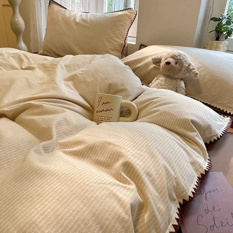 100% algodón conchas bordes gruesos cuatro piezas de una sola cama dormitorio de tres piezas de algodón superior colcha de cama suave