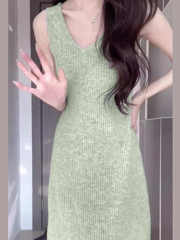 一整套早秋穿搭针织开衫外套秋冬吊带背心裙毛衣裙两件套装连衣裙|undefined