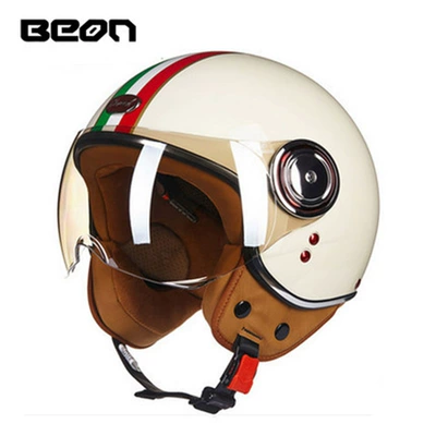 BEON Motorcycle Retro Helmet Men's and Women's Four Seasons General Electric Vehicle Half Helmet Motorcycle 3C and European Certification Summer (Motorcycle Safety Supplies) - bright-oamred-white-green-s