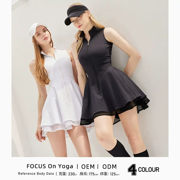 New Style Sleeveless Zippered Tennis Dress with Leggings, Slim Fit, Breathable, Outdoor Sports, Fitness, Golf Dress
