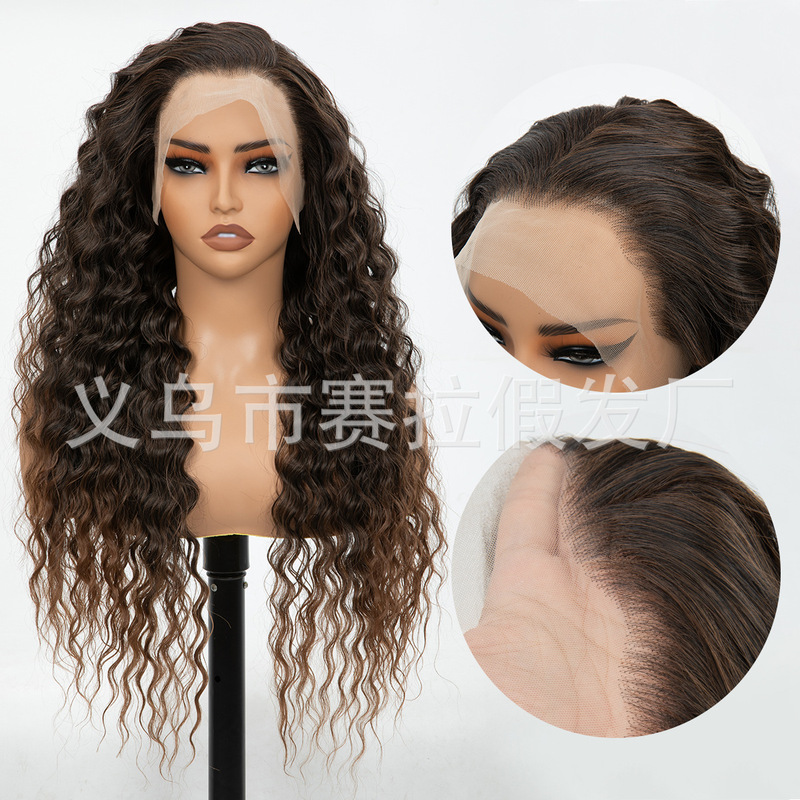 ヨーロッパとアメリカのかつら女性のふわふわ焼きレースフロントウィッグロング巻き毛外国貿易ヘッドギア 13*4 化学繊維かつら女性のかつら|undefined