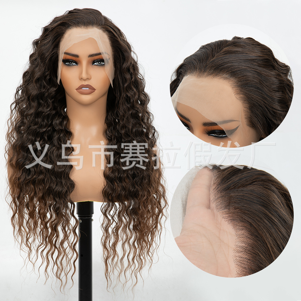 Peluca de encaje frontal estilo europeo y americano para mujer, peluca larga y rizada estilo yaki 13*4, peluca completa, comercio de exportación.