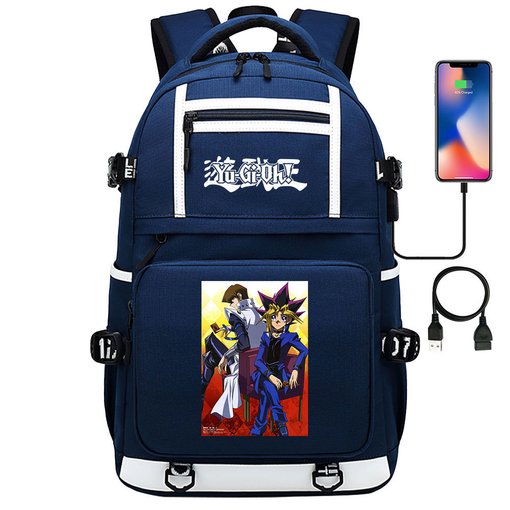 新款日漫游戏王印花USB青少年学生书包男女双肩背包休闲旅行背包