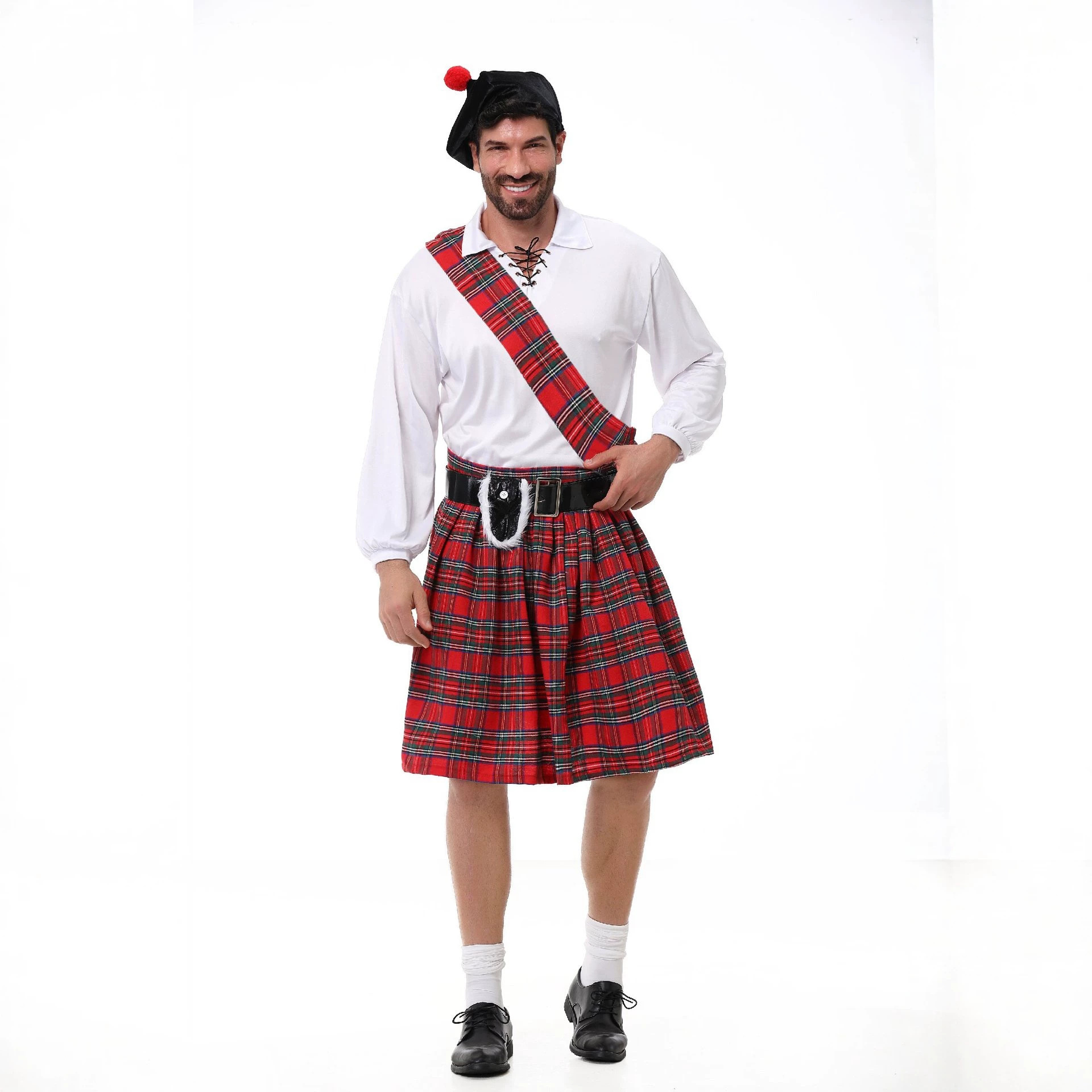 Scottish Tartan Skirt Set Halloween Adult Party Costume Retro Ethnic Style Stage Performance Outfit