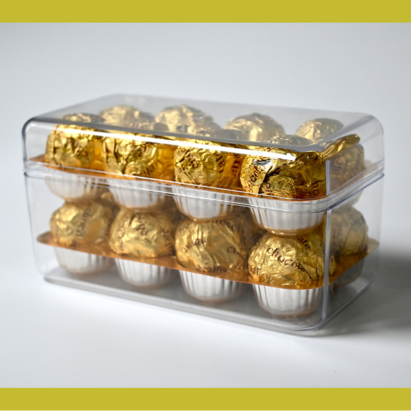 Caja de plástico rectangular de 16 cápsulas, dulces de chocolate, dulces de boda, caja de regalo de boda, caja de plástico PS, paquete pequeño