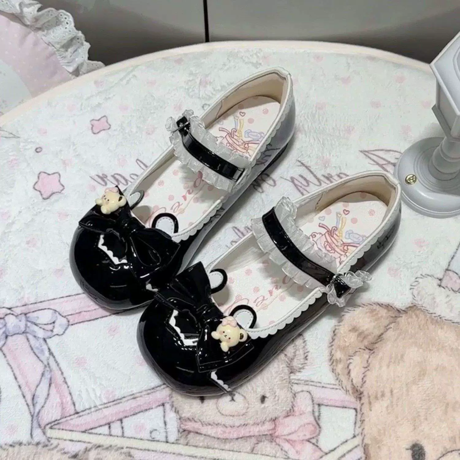 Туфли Lolita на низком каблуке (Uncle Meow’s) «Маленький мишка», круглый носок, 35–40, съёмный бант