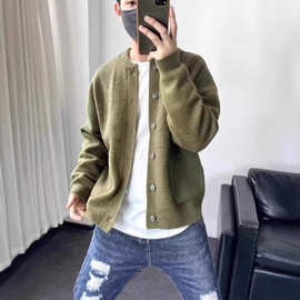 韩系鹿毛绒开衫毛衣男秋季时尚百搭毛线衣纯色休闲慵懒风针织外套
