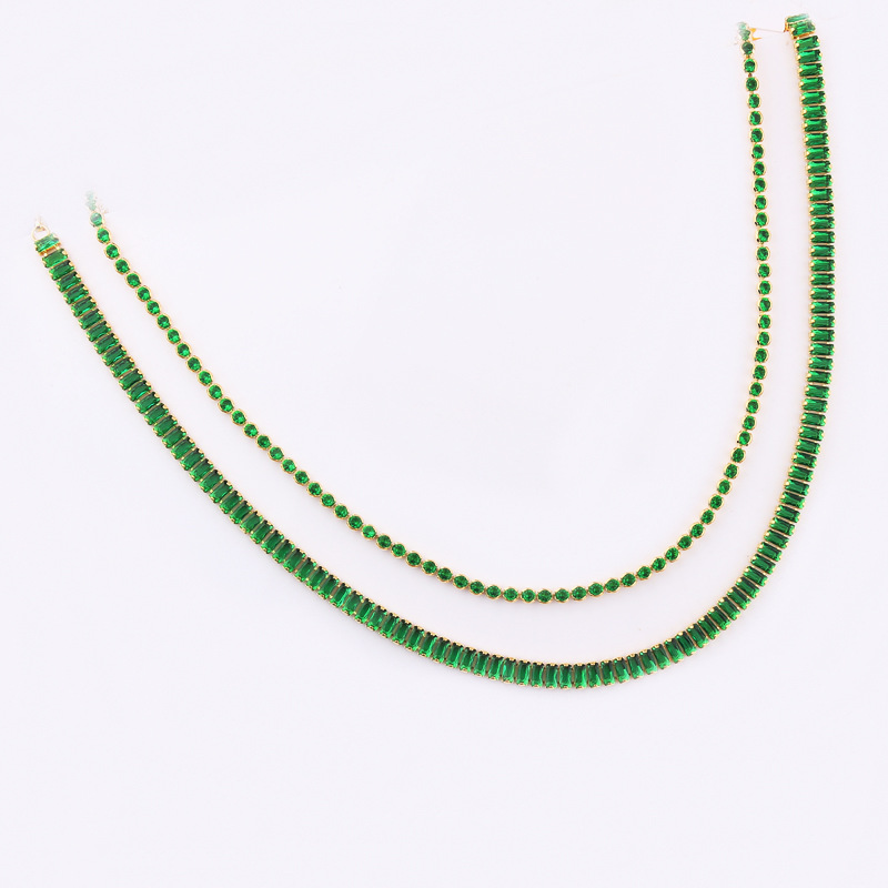 Retro Square Water Droplets Copper Gold Plated Inlay Zircon Necklace