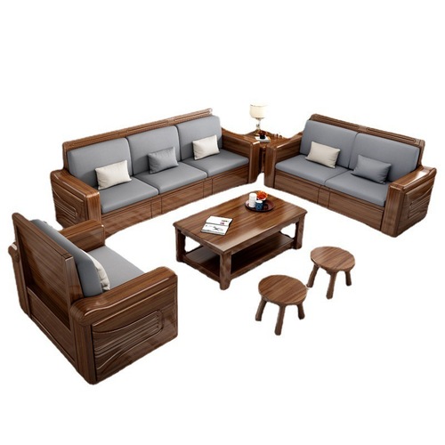 New Chinese style walnut solid wood sofa combination for winter and summer modern simple living room sofa high box storage furniture