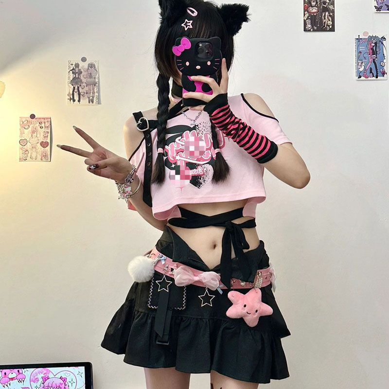Cute Tops for Women 2024 New Harajuku Style Cartoon Print Loose Korean Style Fake Two-Piece Long-Sleeved Shirt Trendy Cute Tops for Women 2024 New Harajuku Style Cartoon Print Loose Korean Style Fake Two-Piece Long-Sleeved Shirt Trendy