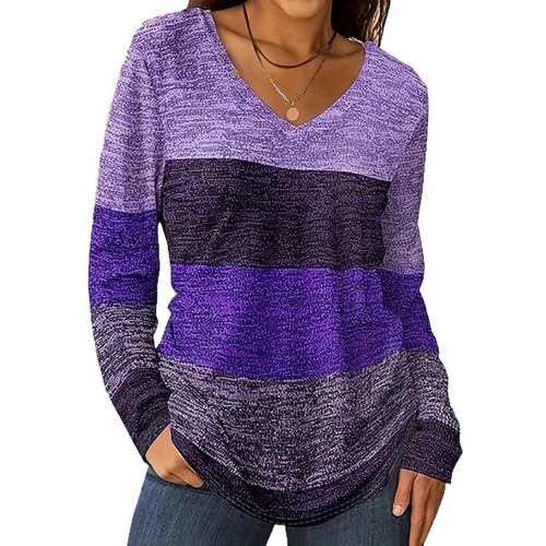 European and American New Style Casual Fashion Trend High-Quality Striped Long-Sleeve V-Neck T-Shirt