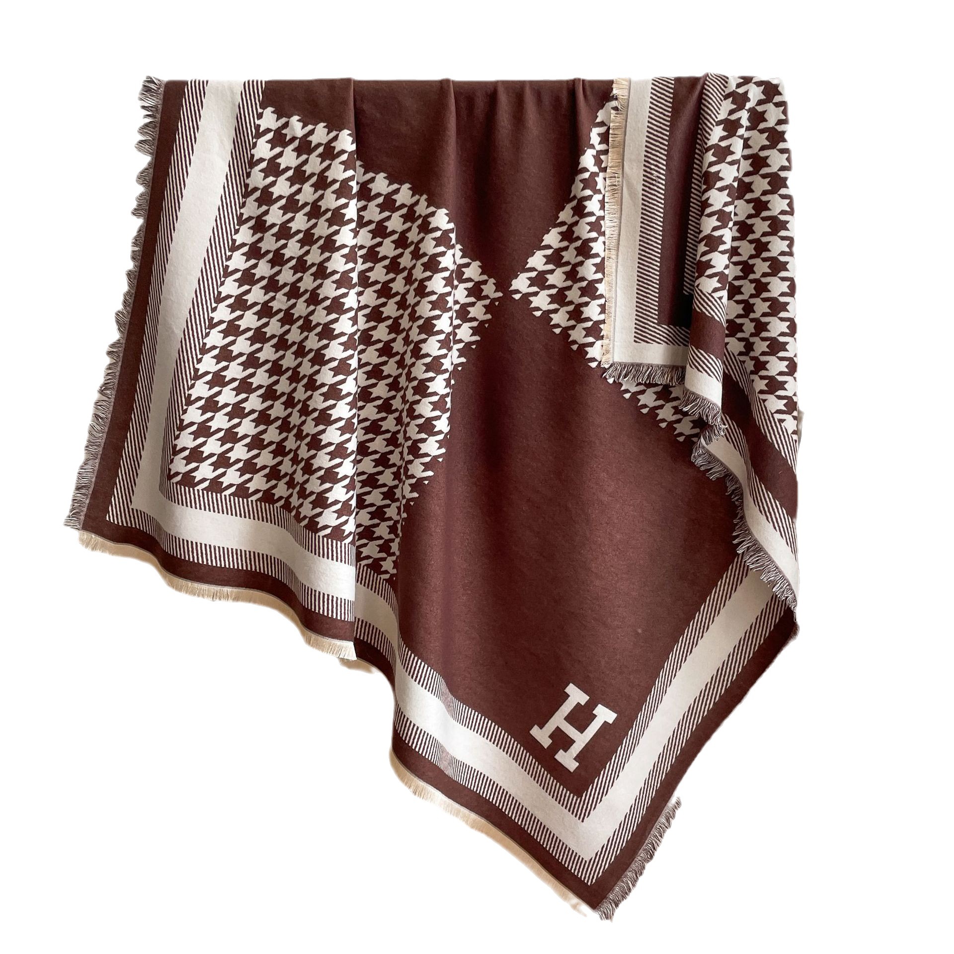 2023 estilo coreano houndstooth impreso gran bufanda cuadrada de cachemira-como la moda letra H cálida bufanda de otoño e invierno engrosada bufanda