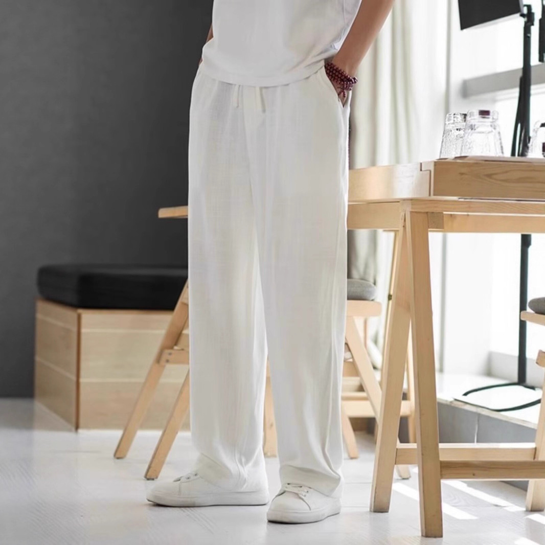 Linen Pants Men's Summer Thin Men's Casual Sports Pants Straight Loose Wide-Leg Pants Cotton and Linen Men's Pants Long Pants