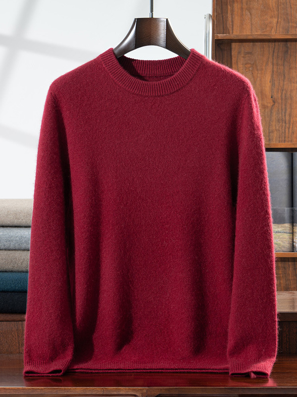 Autumn and Winter Cashmere Knitted Bottoming Shirt Loose Business Commuter Pullover Seven-Needle Thickened Round Neck Men's Warm Long Sleeves