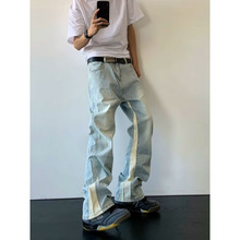 美式复古微喇弯刀牛仔裤男孩青少年直筒宽松休闲裤中学生高街长裤