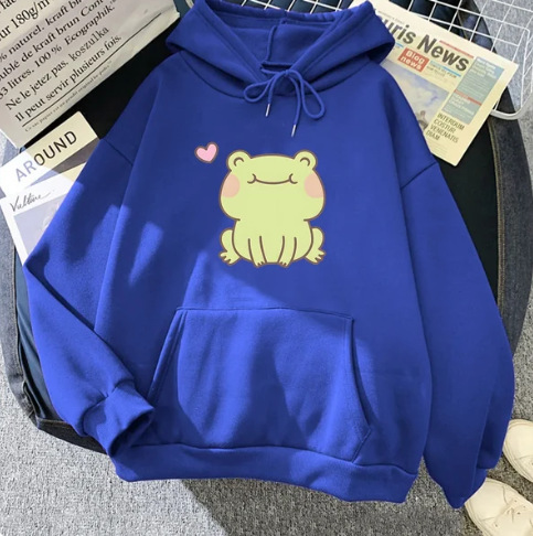 Cross-border European size spring and autumn style European and American trendy men's hooded sweatshirt with frog love pattern print