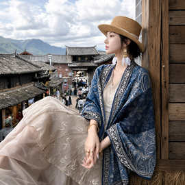 佩斯利红腰果波西米亚棉麻围巾女森系百搭旅游拍照防晒保暖披肩夏