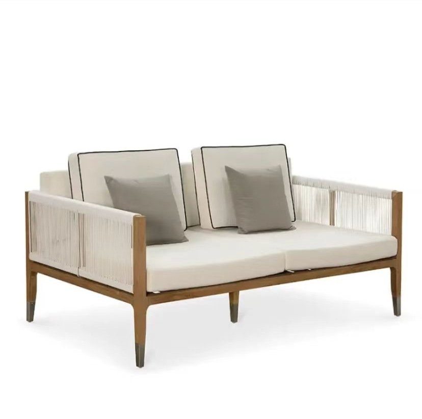 Sofá nórdico patio teca villa jardín terraza hotel al aire libre sofá de tela de caña sofá de madera sólida
