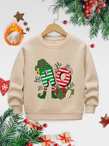 Children's Christmas Hoodie Cross-border Boys' Long-sleeved Fleece Warm Hoodie Christmas Party Casual Thick Crew Neck Children's Clothing