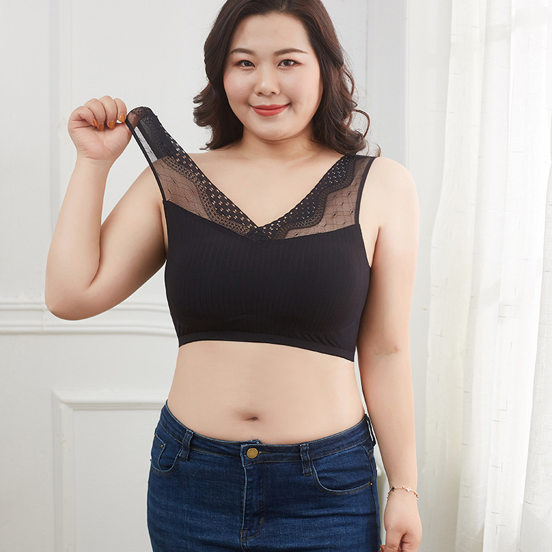 2021新款加肥加大码蕾丝美背裹胸冰丝无痕背心式运动文胸胖MM抹胸