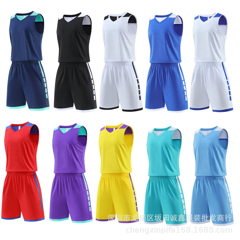 in stock wholesale quarterpants basketball uniform sports suit sweat absorbent breathable game basketball uniform training team uniform print number